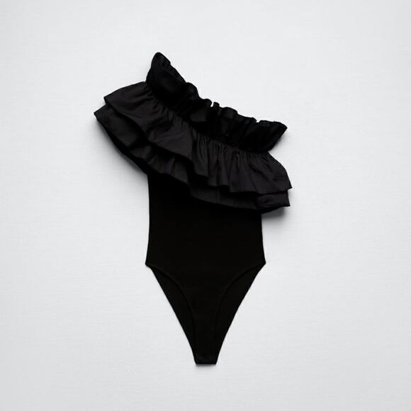 NWT ZARA RUFFLE VOLUMINOUS BODYSUIT ASYMMETRIC SIZE SMALL - Picture 6 of 7